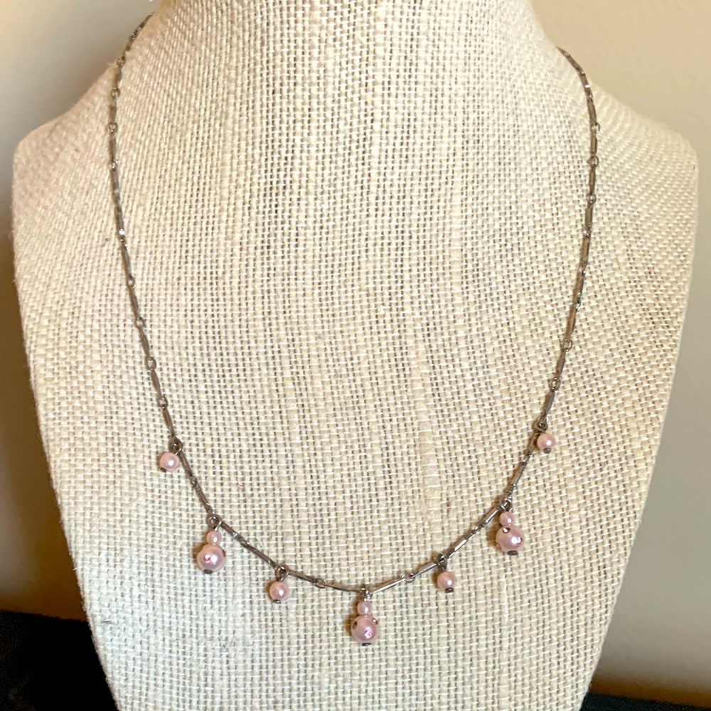 Dainty 18” Necklace. Light pink & silver. So pretty. Never used.